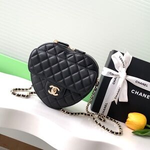 Chanel Black Quilted Heart Crossbody Bag